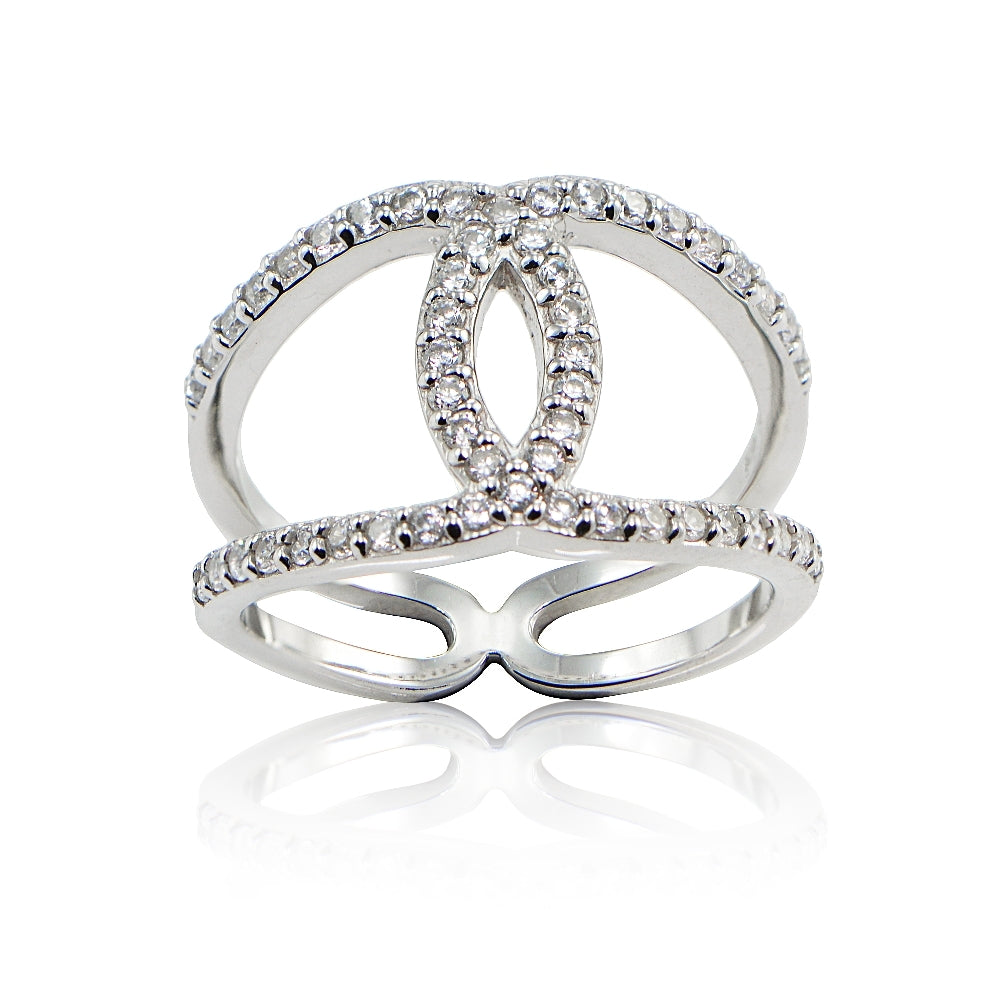 Sterling Silver Cubic Zirconia Interlocking Horseshoe Band Ring,