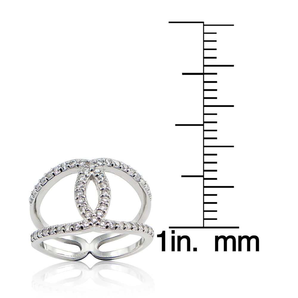 Sterling Silver Cubic Zirconia Interlocking Horseshoe Band Ring,-2