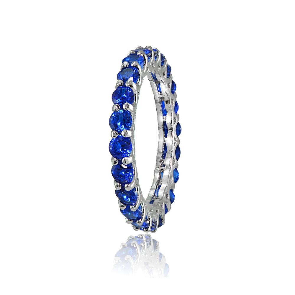 Sterling Silver Created Blue Sapphire 3mm Round-cut Eternity Band Ring-2