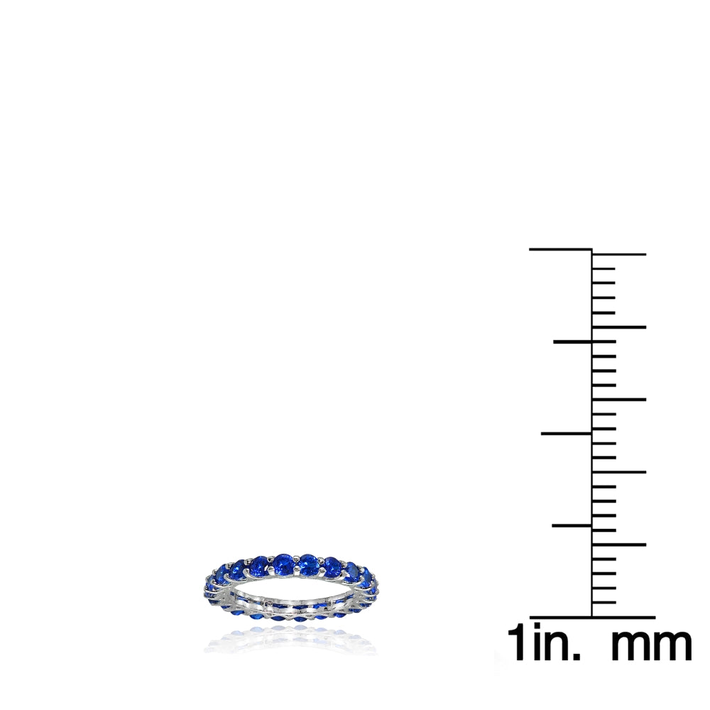 Sterling Silver Created Blue Sapphire 3mm Round-cut Eternity Band Ring-3