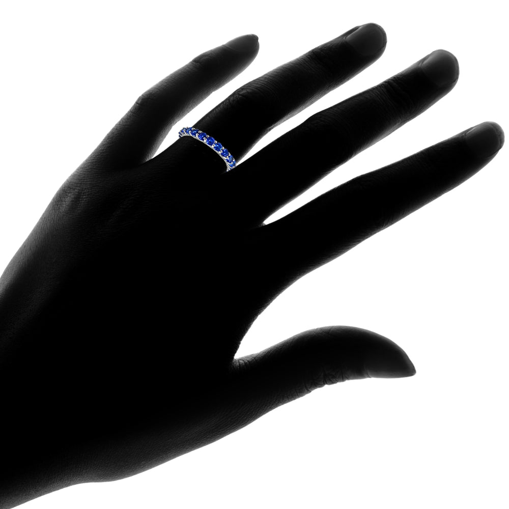 Sterling Silver Created Blue Sapphire 3mm Round-cut Eternity Band Ring-4
