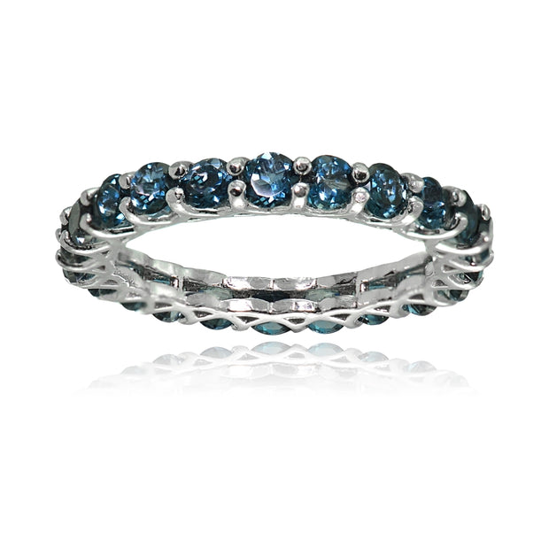 Sterling Silver London Blue Topaz 3mm Round-cut Eternity Band Ring