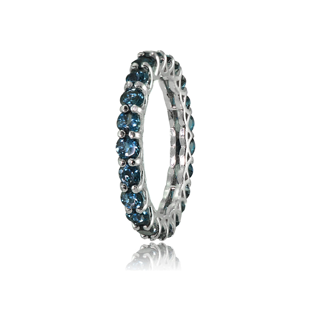Sterling Silver London Blue Topaz 3mm Round-cut Eternity Band Ring-2