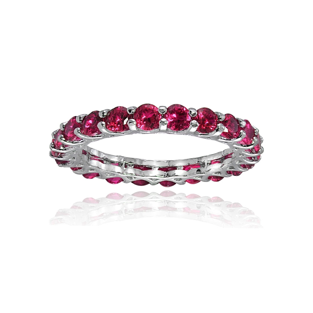 Sterling Silver Created Ruby 3mm Round-cut Eternity Band Ring