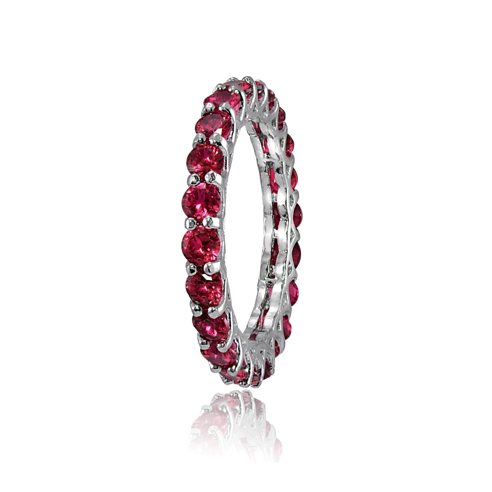 Sterling Silver Created Ruby 3mm Round-cut Eternity Band Ring-2
