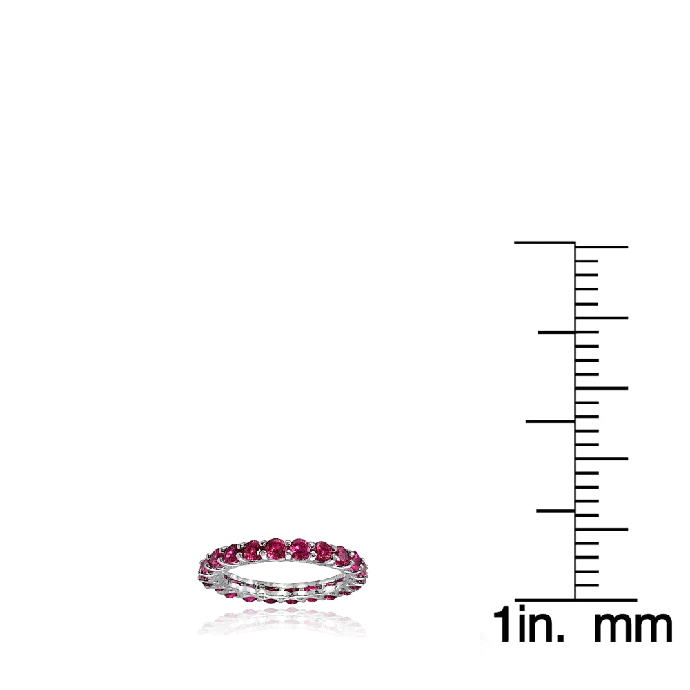 Sterling Silver Created Ruby 3mm Round-cut Eternity Band Ring-3