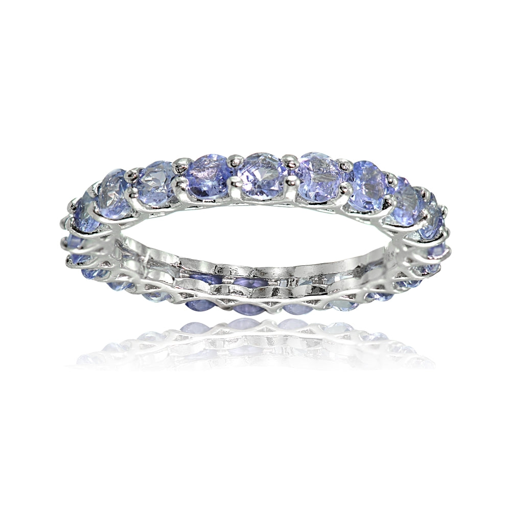 Sterling Silver Tanzanite 3mm Round-cut Eternity Band Ring