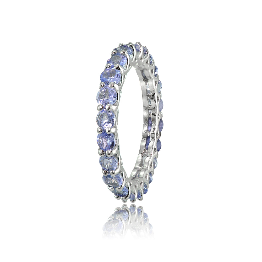 Sterling Silver Tanzanite 3mm Round-cut Eternity Band Ring-2