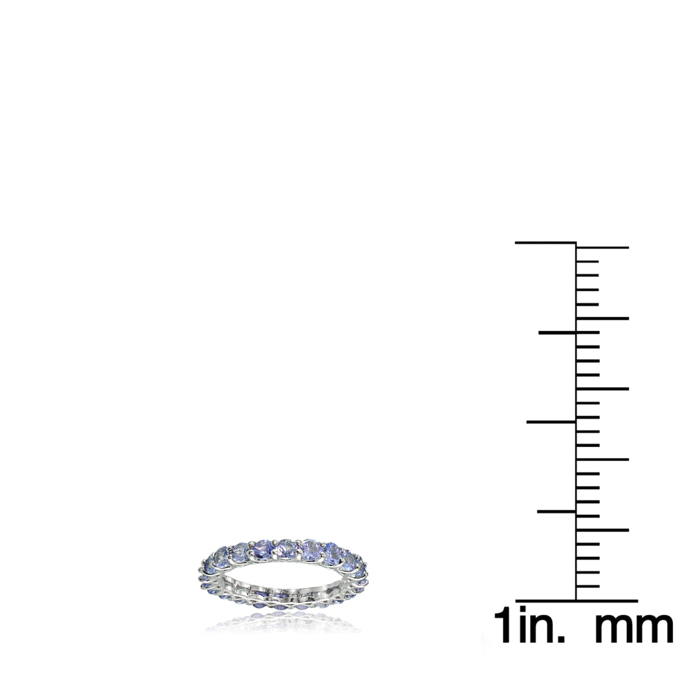 Sterling Silver Tanzanite 3mm Round-cut Eternity Band Ring-3