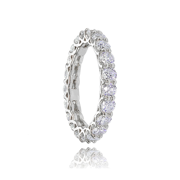 Sterling Silver Cubic Zirconia 3mm Round-cut Eternity Band Ring