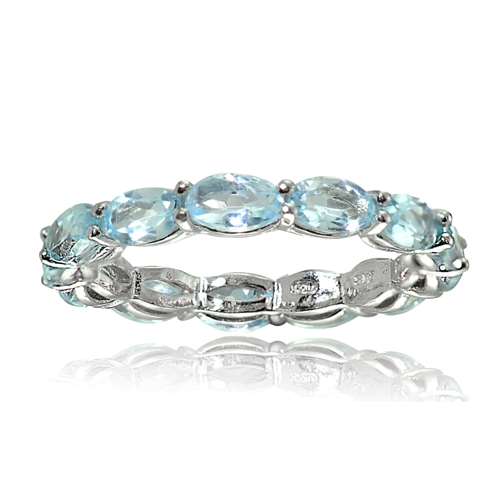 Sterling Silver Blue Topaz x3mm Oval-cut Eternity Band Ring