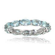 Sterling Silver Blue Topaz x3mm Oval-cut Eternity Band Ring