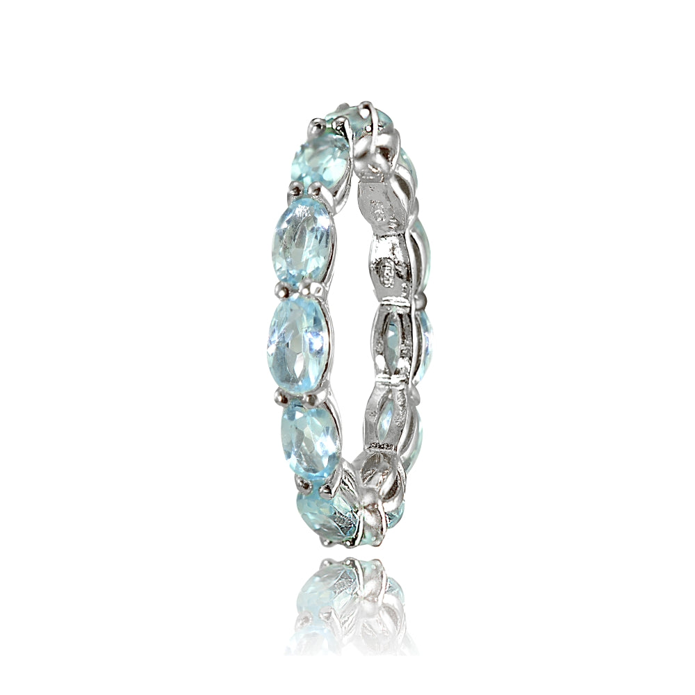 Sterling Silver Blue Topaz x3mm Oval-cut Eternity Band Ring-2