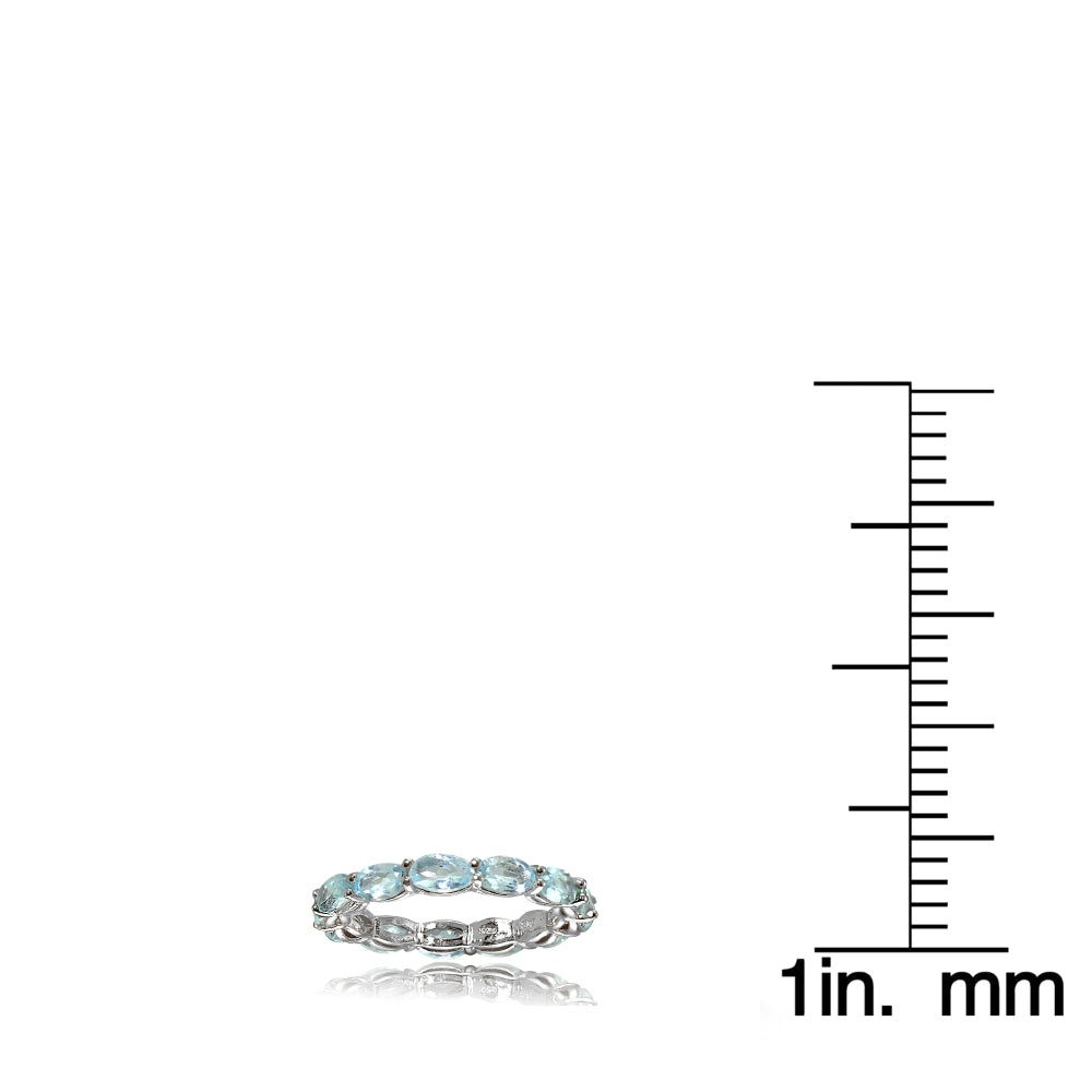 Sterling Silver Blue Topaz x3mm Oval-cut Eternity Band Ring-3
