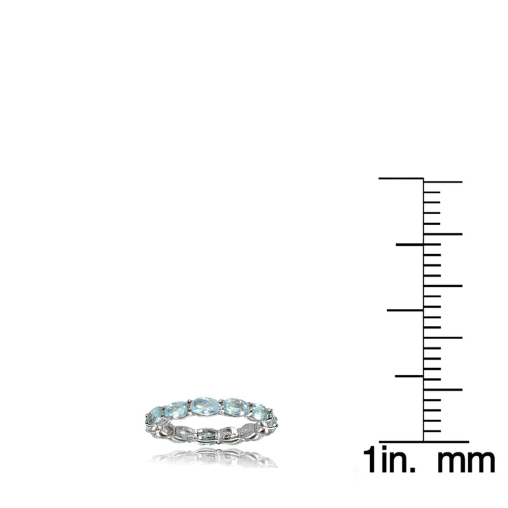 Sterling Silver Blue Topaz x3mm Oval-cut Eternity Band Ring