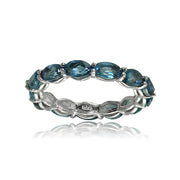 Sterling Silver London Blue Topaz x3mm Oval-cut Eternity Band Ring