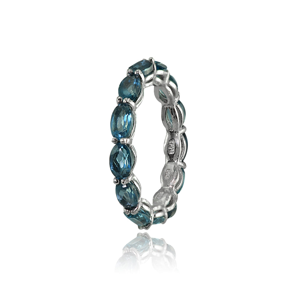 Sterling Silver London Blue Topaz x3mm Oval-cut Eternity Band Ring-2