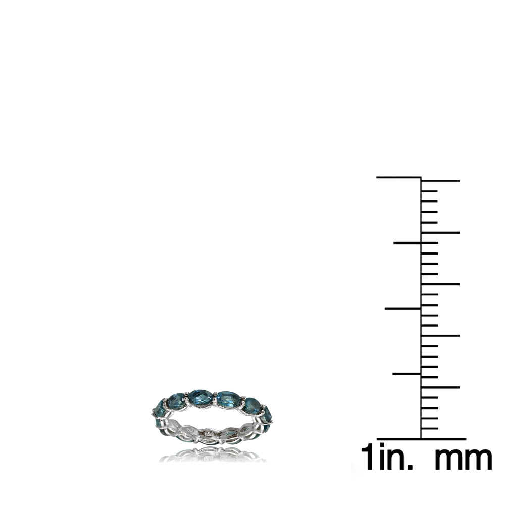 Sterling Silver London Blue Topaz x3mm Oval-cut Eternity Band Ring-3