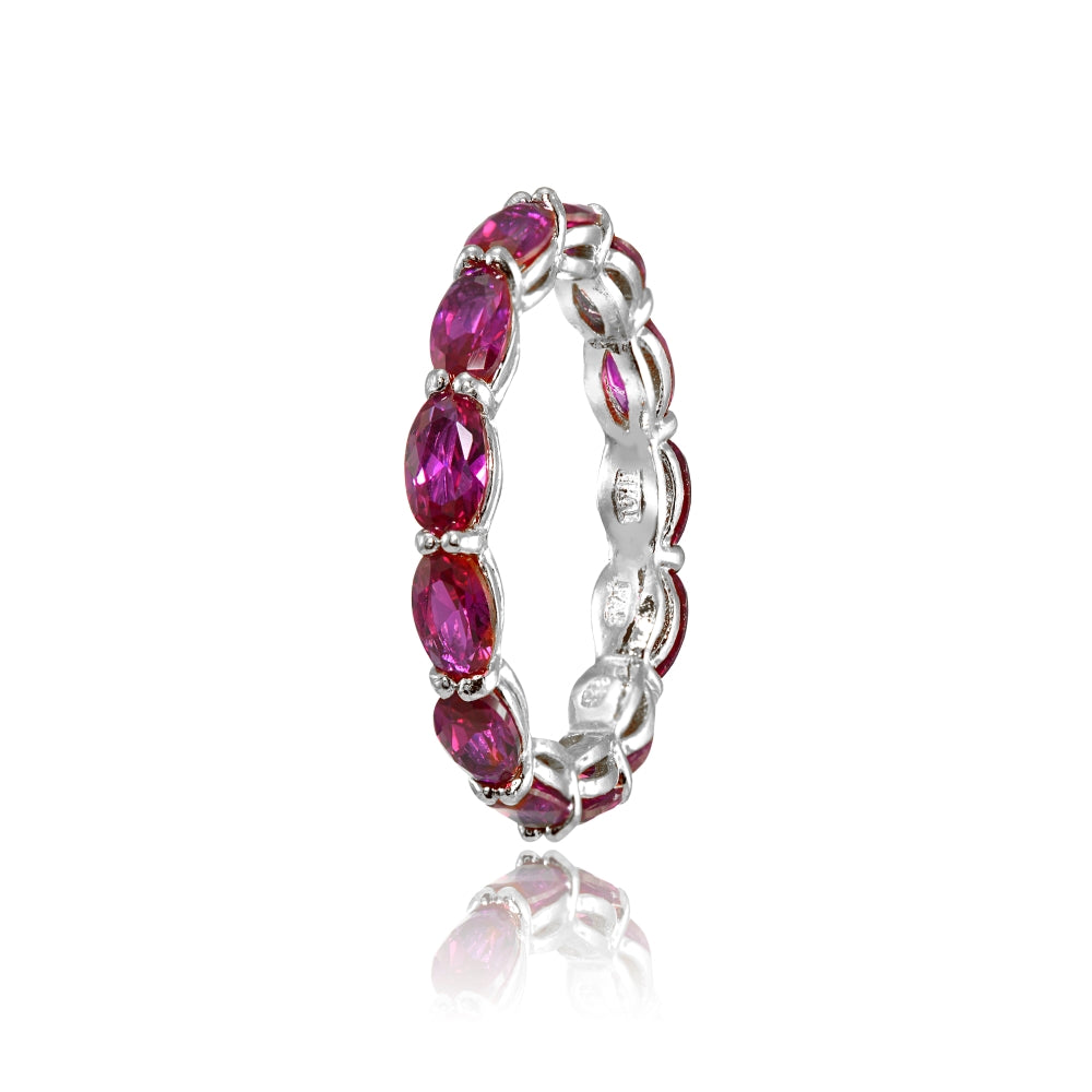 Sterling Silver Created Ruby x3mm Oval-cut Eternity Band Ring-2