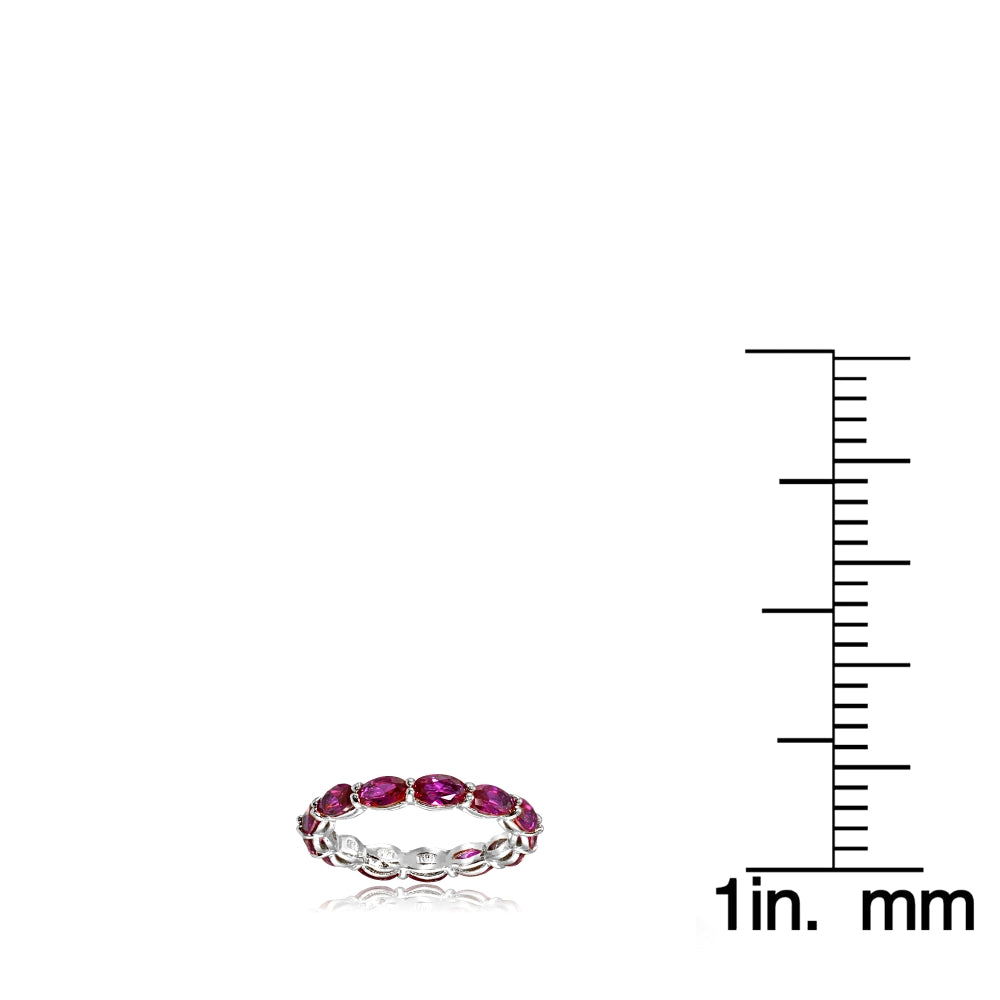 Sterling Silver Created Ruby x3mm Oval-cut Eternity Band Ring-3