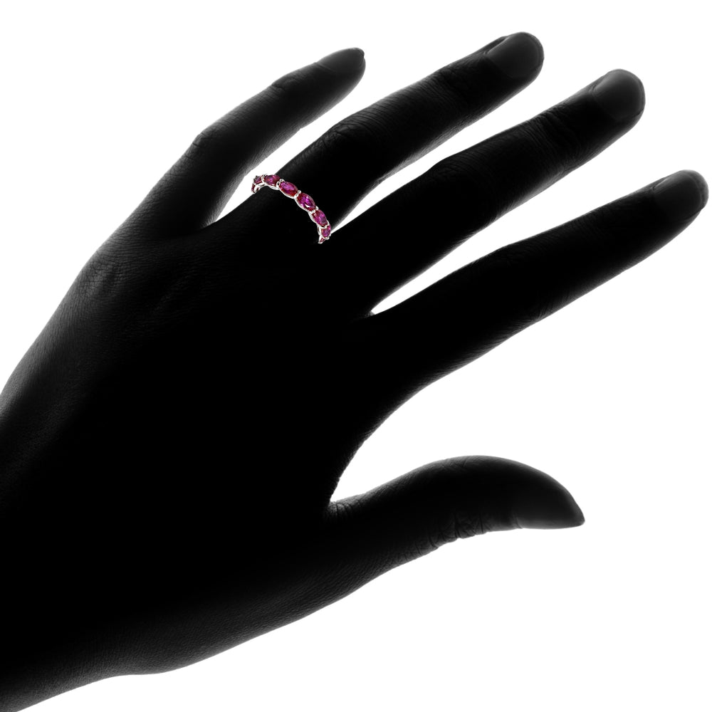 Sterling Silver Created Ruby x3mm Oval-cut Eternity Band Ring-4