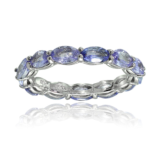 Sterling Silver Tanzanite x3mm Oval-cut Eternity Band Ring