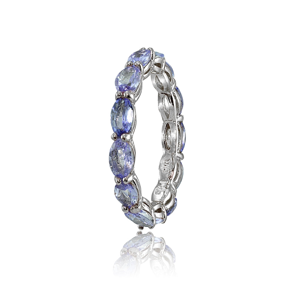 Sterling Silver Tanzanite x3mm Oval-cut Eternity Band Ring-2