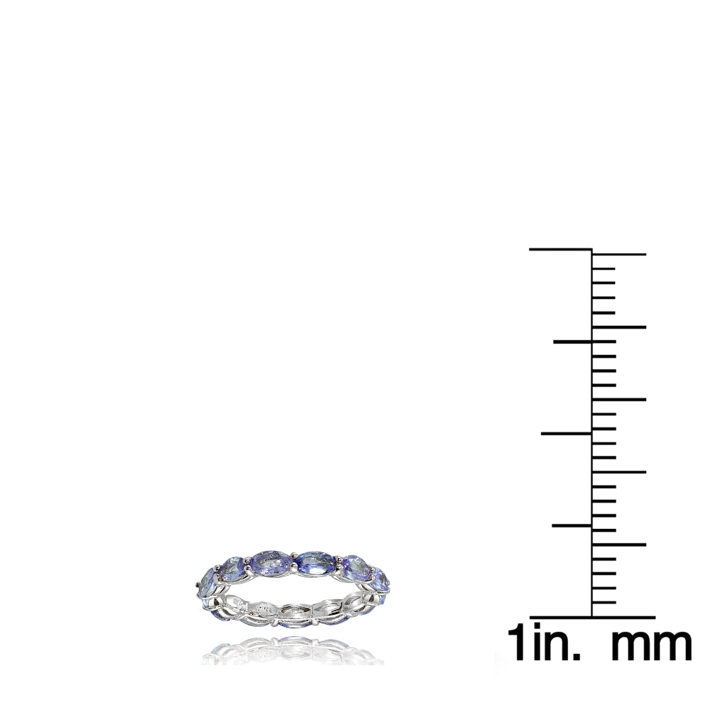 Sterling Silver Tanzanite x3mm Oval-cut Eternity Band Ring-3