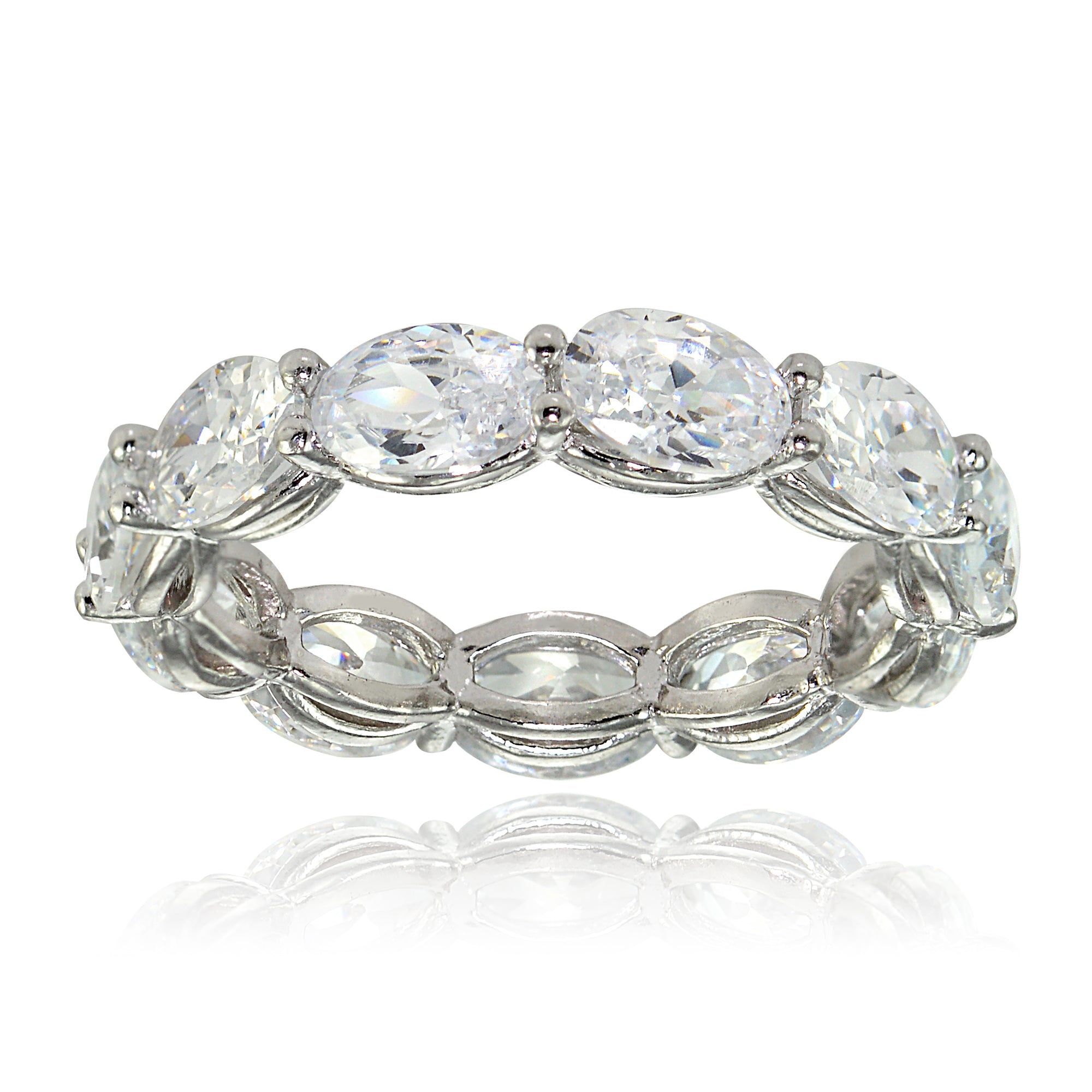 Sterling Silver Cubic Zirconia x4mm Oval-cut Eternity Band Ring