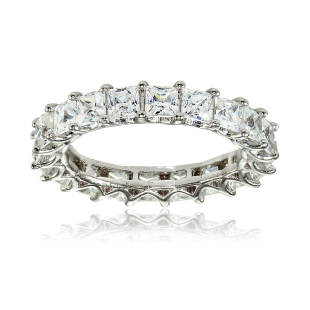 Sterling Silver Cubic Zirconia 3mm Princess-cut Eternity Band Ring