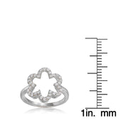 Sterling Silver Cubic Zirconia Open Flower Ring,