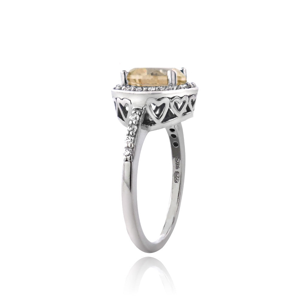 Sterling Silver Citrine and Cubic Zirconia Round Halo Ring,-2