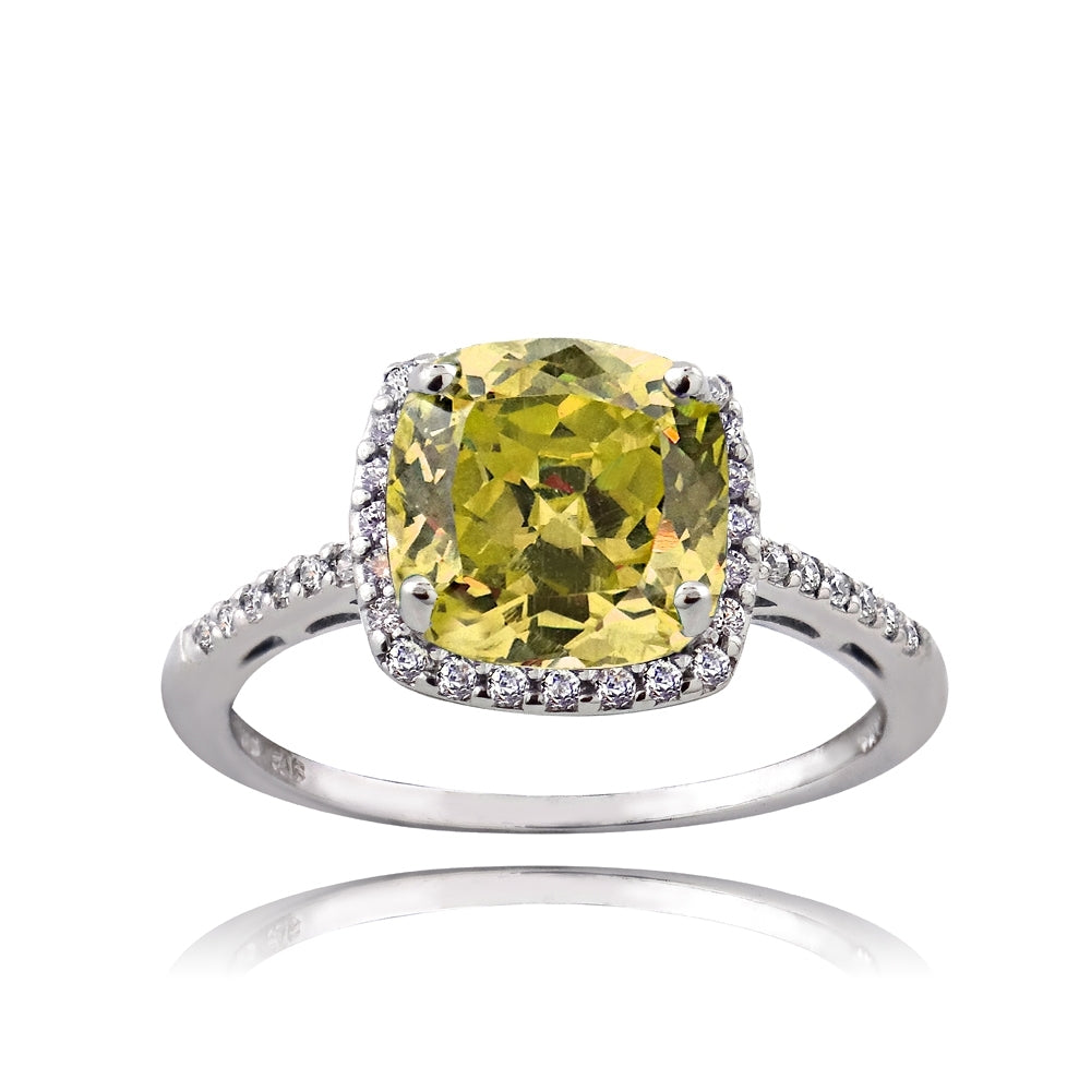 Sterling Silver Citrine and Cubic Zirconia Cushion-Cut Halo Ring,