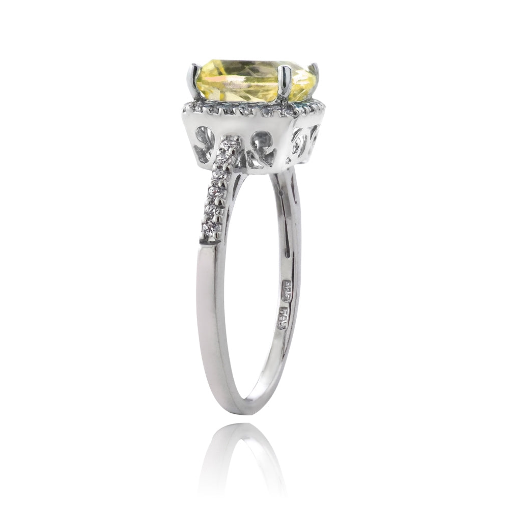Sterling Silver Citrine and Cubic Zirconia Cushion-Cut Halo Ring,-2
