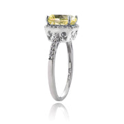 Sterling Silver Citrine and Cubic Zirconia Cushion-Cut Halo Ring,