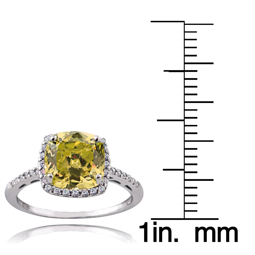 Sterling Silver Citrine and Cubic Zirconia Cushion-Cut Halo Ring,-3