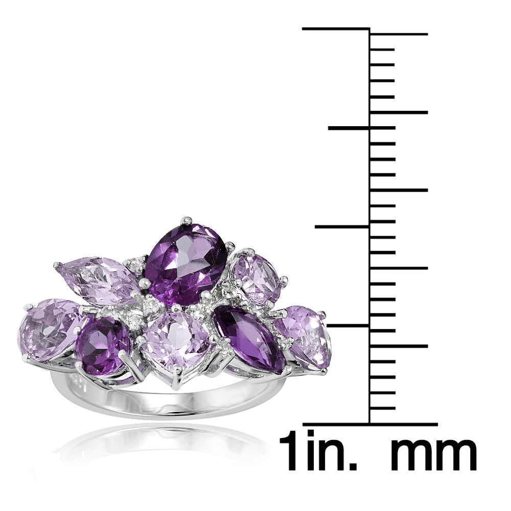 Sterling Silver African Amethyst, Amethyst, and White Topaz Cluster Tonal Ring-3