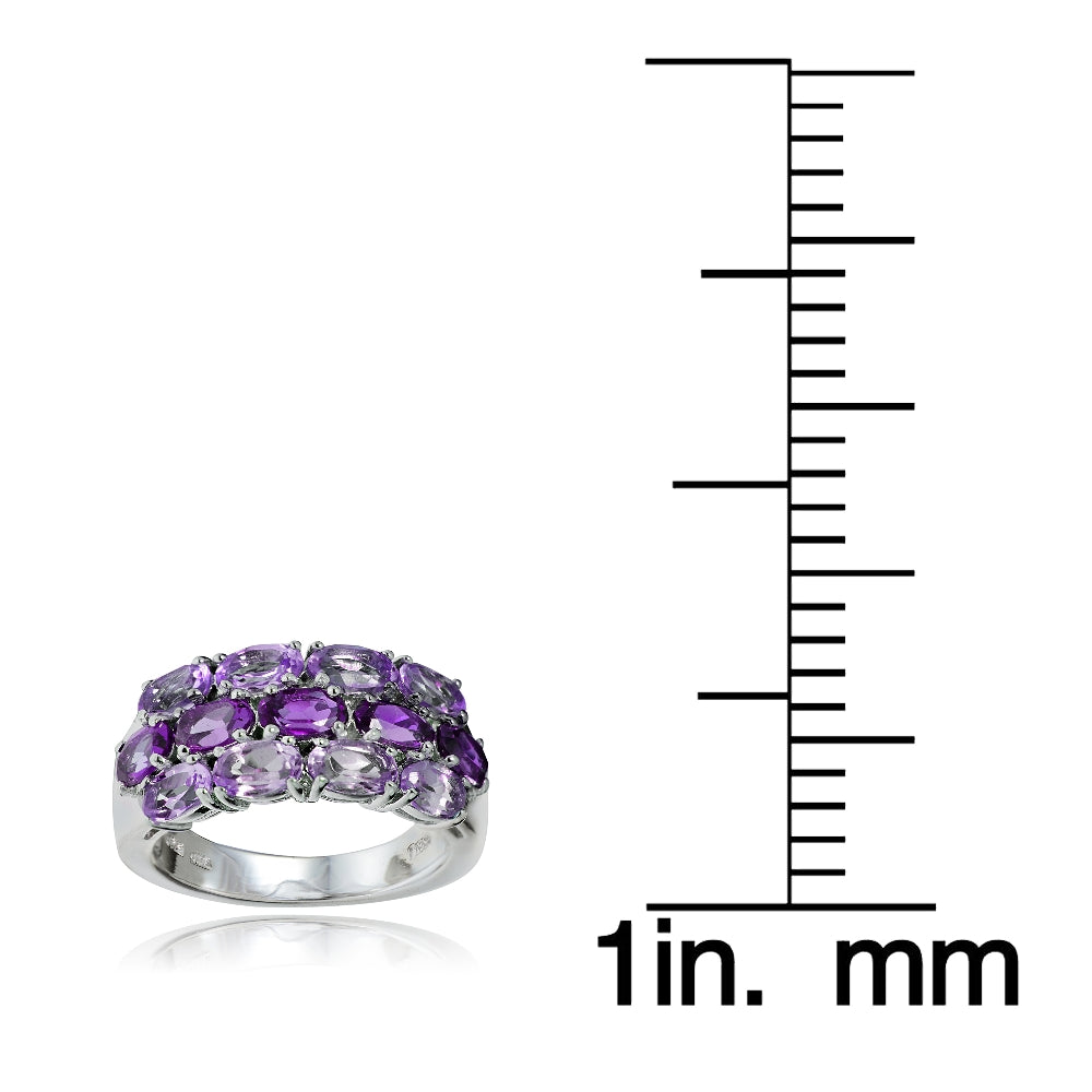 Sterling Silver African Amethyst and Amethyst 3-Row Ring-3