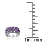 Sterling Silver African Amethyst and Amethyst 3-Row Ring