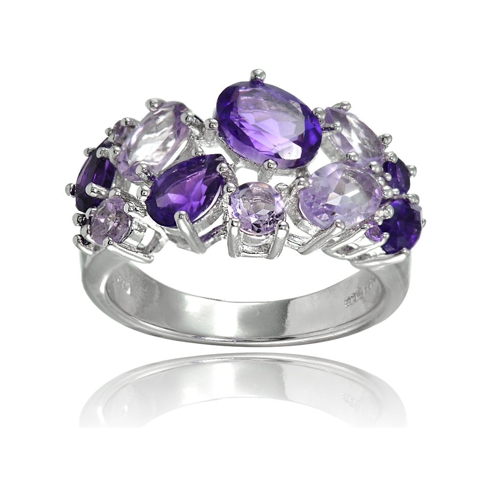 Sterling Silver African Amethyst and Amethyst Tonal Cluster Ring