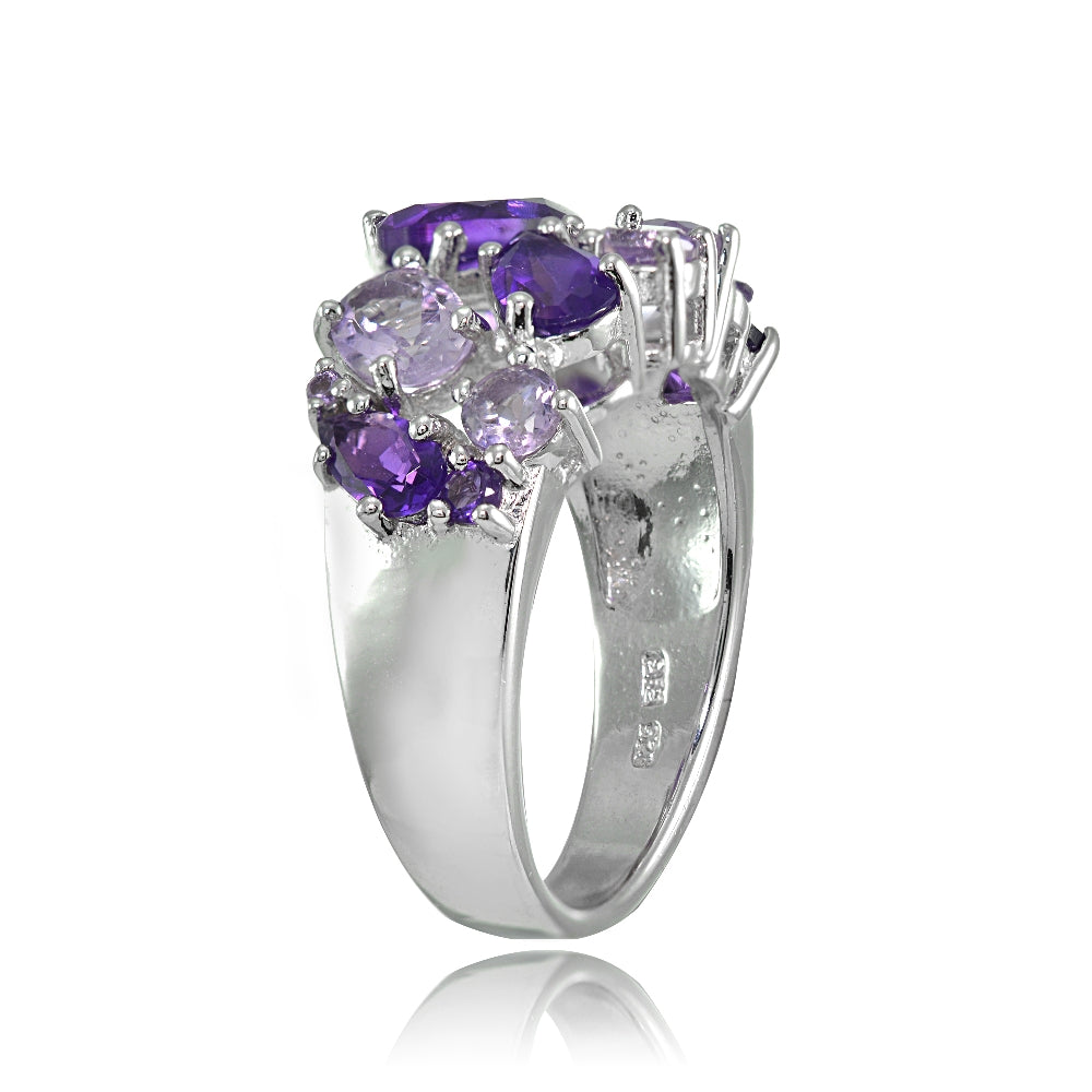 Sterling Silver African Amethyst and Amethyst Tonal Cluster Ring-2
