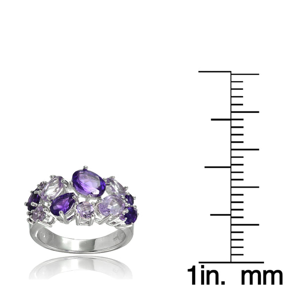 Sterling Silver African Amethyst and Amethyst Tonal Cluster Ring