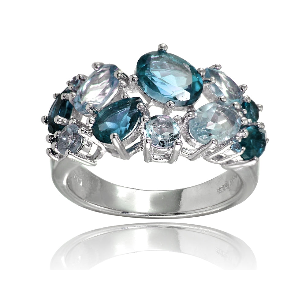Sterling Silver London Blue Topaz and Blue Topaz Tonal Cluster Ring