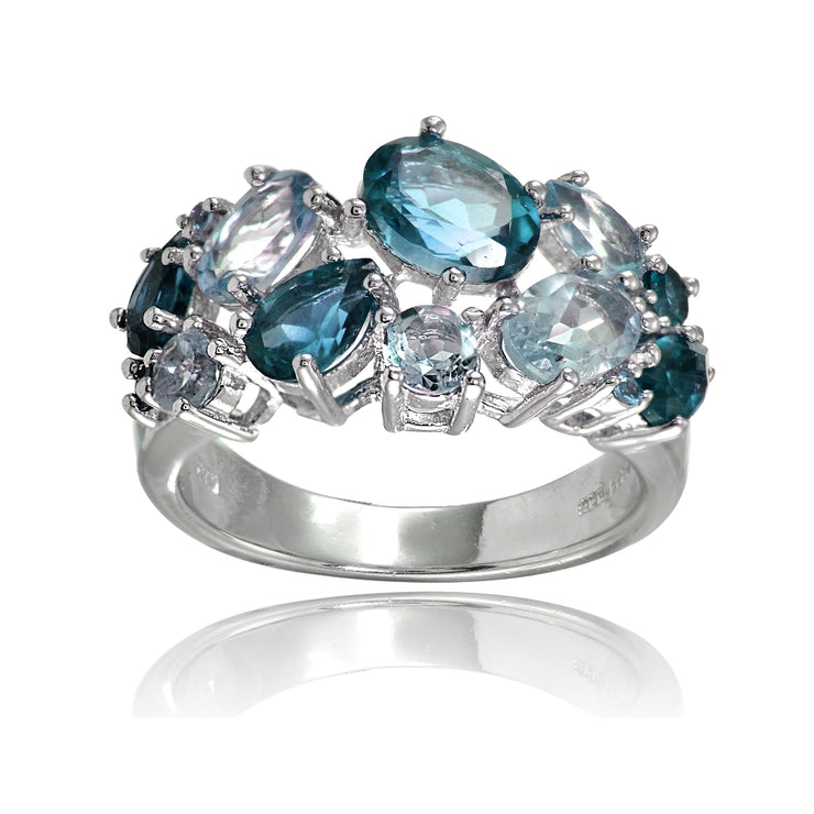 Sterling Silver London Blue Topaz and Blue Topaz Tonal Cluster Ring