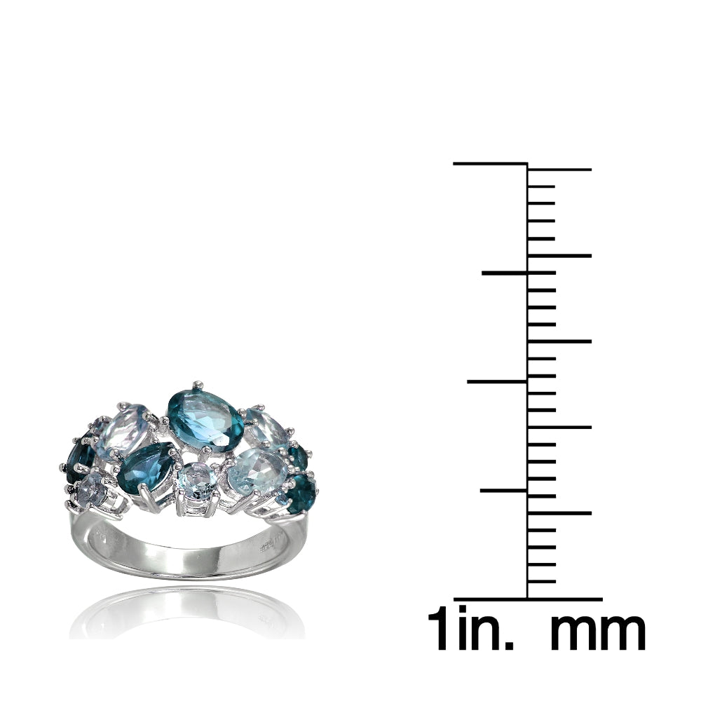 Sterling Silver London Blue Topaz and Blue Topaz Tonal Cluster Ring-3