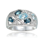 Sterling Silver London Blue, Blue and White Topaz Tonal Ring