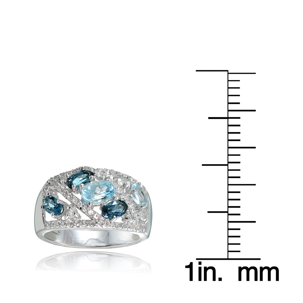 Sterling Silver London Blue, Blue and White Topaz Tonal Ring-3