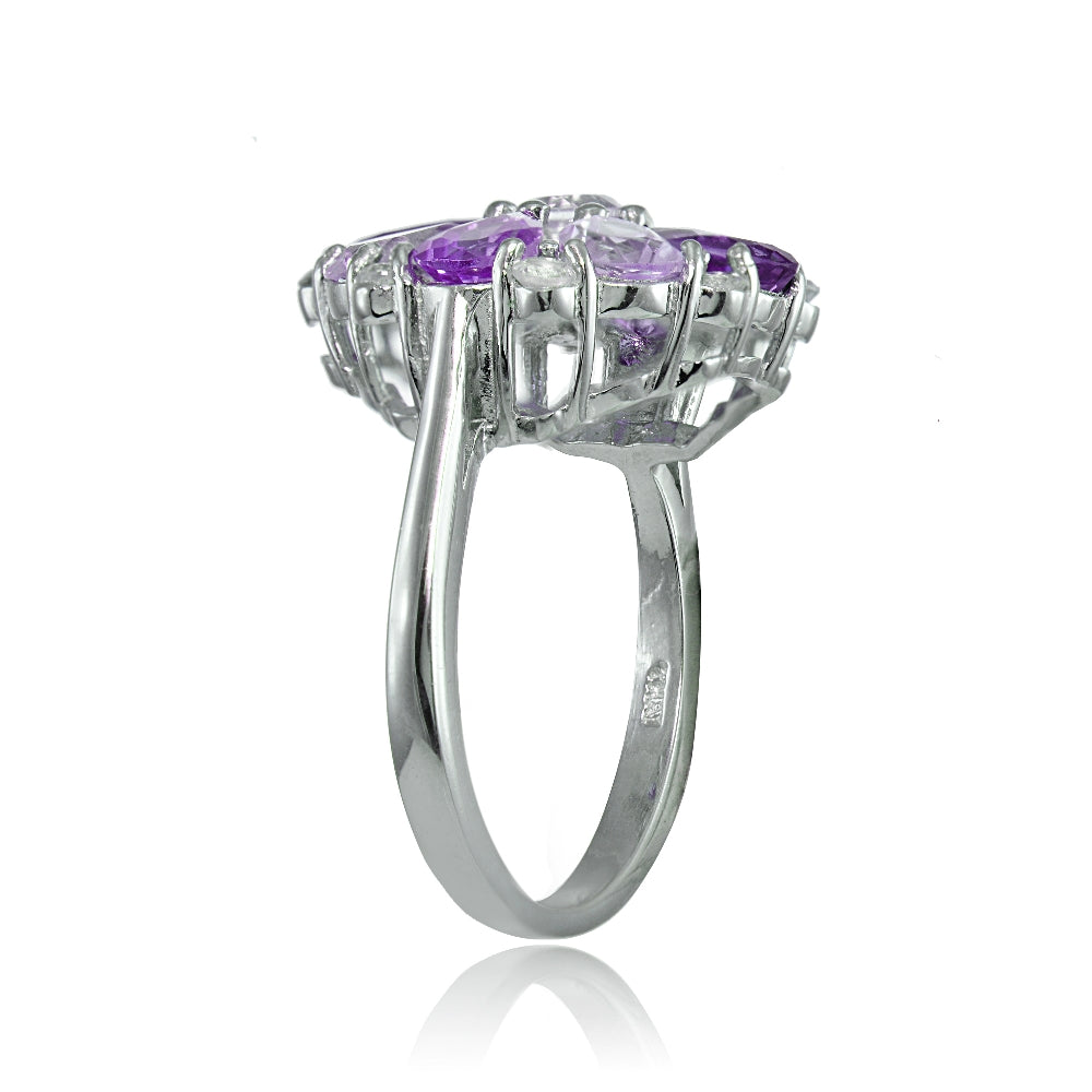 Sterling Silver African Amethyst, Amethyst and White Topaz Flower Ring-2