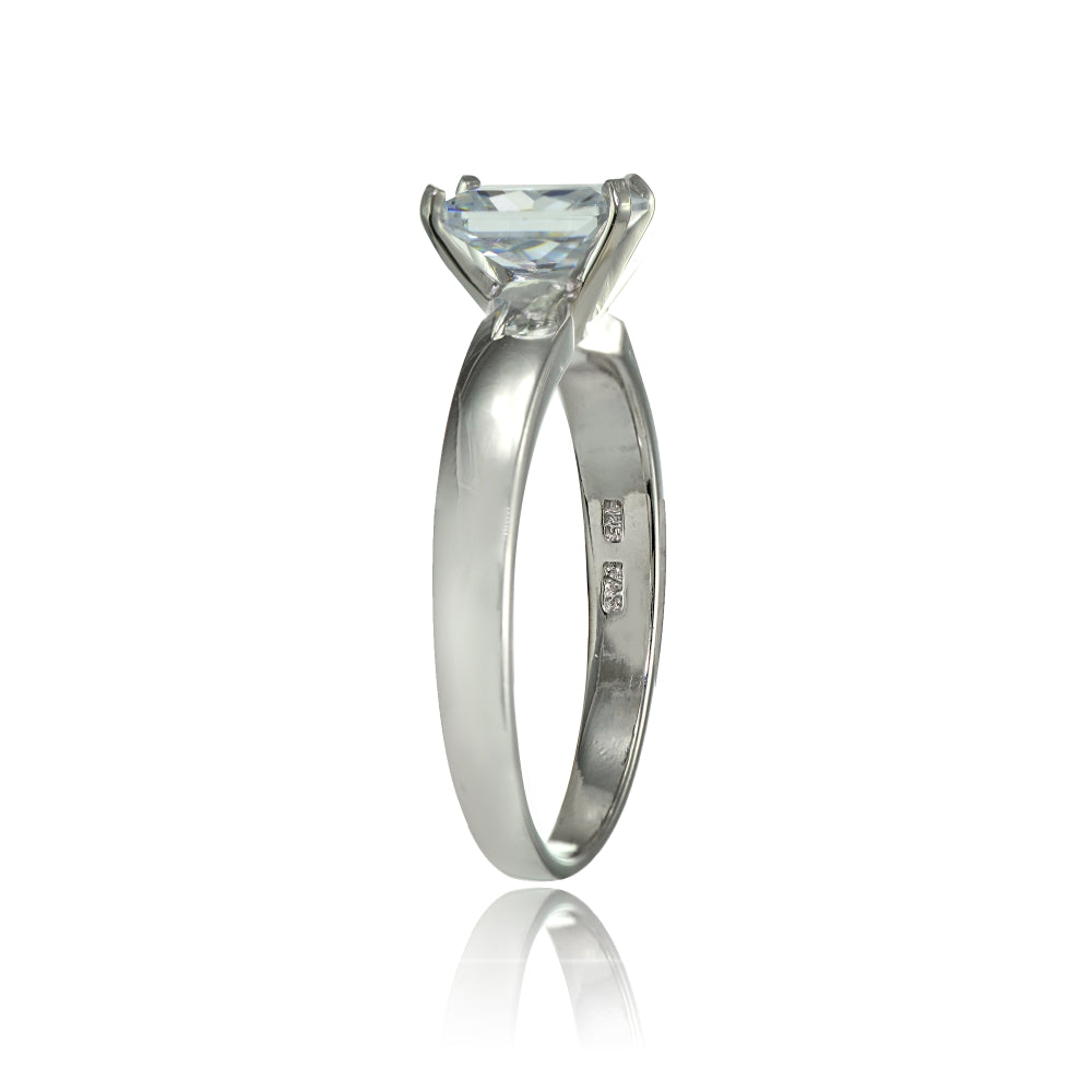 Sterling Silver 3.ct Cubic Zirconia Emerald-Cut Bridal Engagement Ring-2