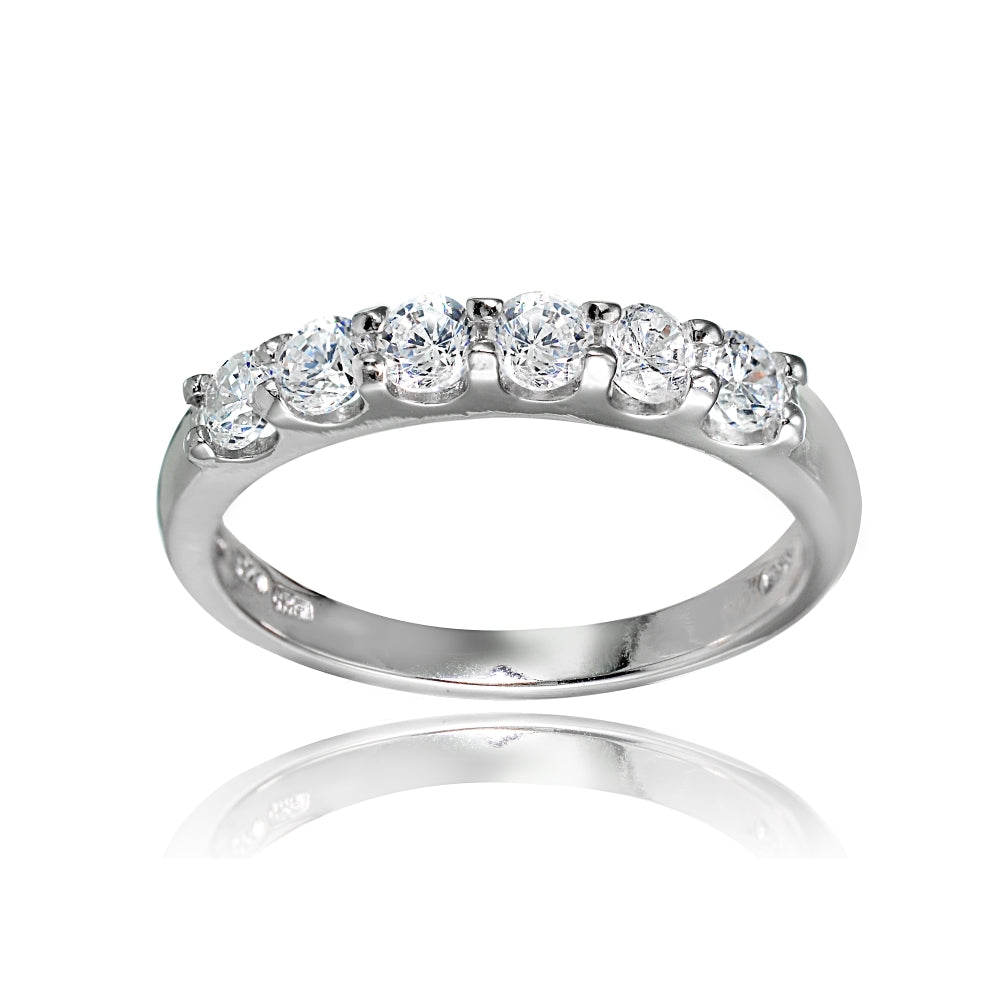 Sterling Silver Cubic Zirconia Half Eternity Anniversary Band Ring